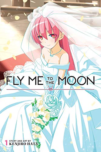Anime girl with pink hair in a wedding dress holding flowers on book cover.
