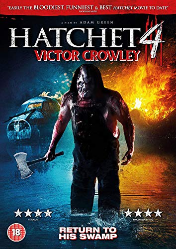 DVD cover art for Hatchet 4 featuring a scarred, axe-wielding figure in a swamp.
