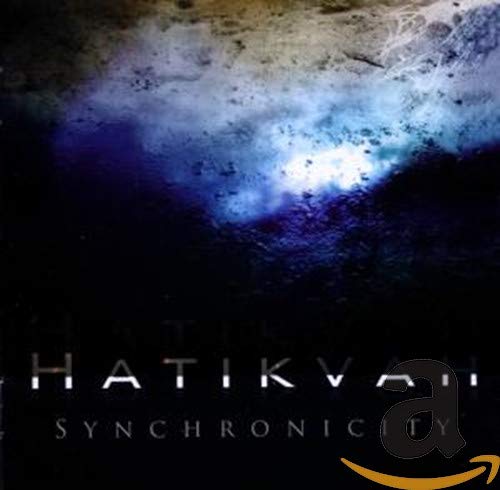 CD cover for Hatikvah’s “Synchronicity” with abstract dark blue and white imagery.