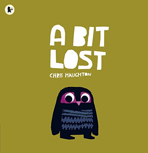 Olive green cover with white text "A BIT LOST" and a dark owl.