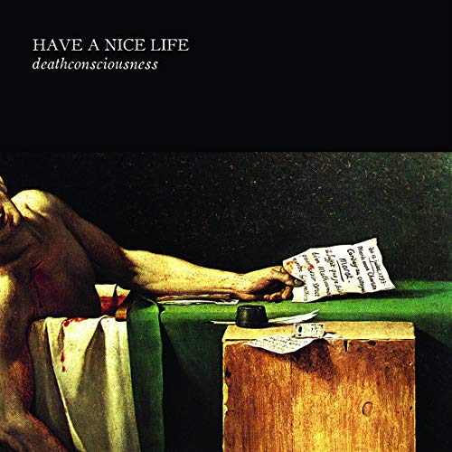 Album cover: reclining figure with a document, dark and muted tones.