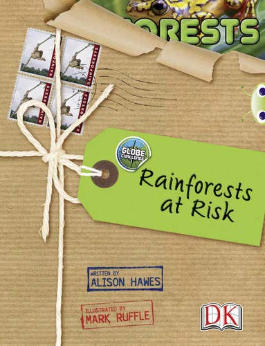 Book cover: āRainforests at Riskā with a globe and animal imagery.