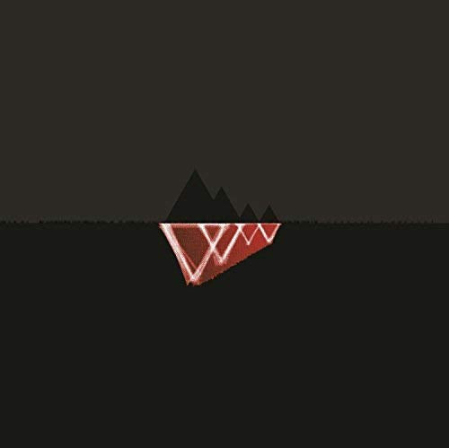 Black background with a dark mountain silhouette above a glowing red triangular reflection.