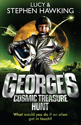 Book cover: boy in spacesuit with planets, title “George’s Cosmic Treasure Hunt.”