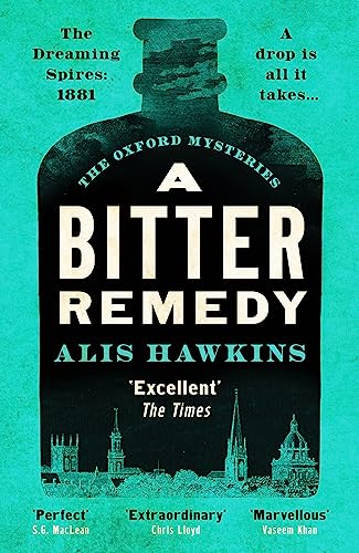 Book cover featuring a black medicine bottle silhouette against a textured teal background.