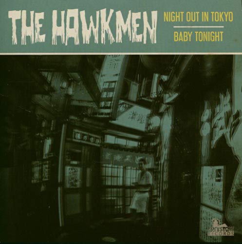 Vinyl record cover: "The Hawkmen - Night Out In Tokyo" with Tokyo street scene.