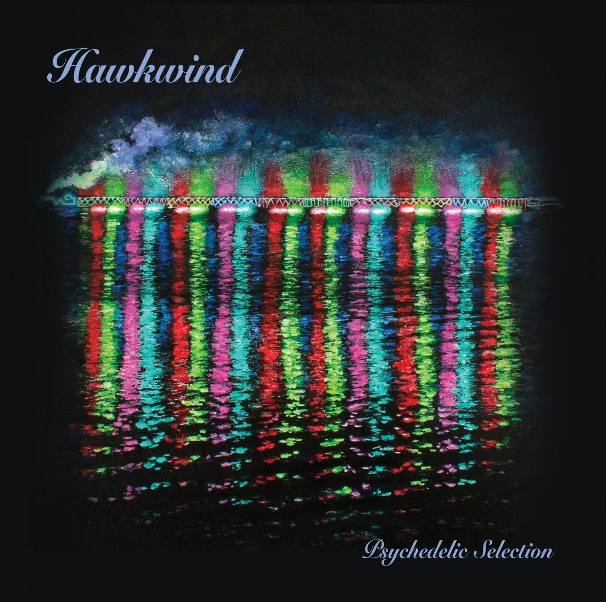 Hawkwind “Psychedelic Selection” vinyl album cover with colorful, watery reflections.