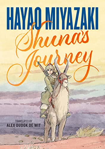 A person riding a horned animal on the cover of Shuna's Journey by Hayao Miyazaki.