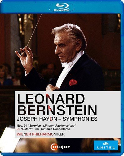 Blue-ray disc cover featuring Leonard Bernstein conducting, with text overlay and logos.