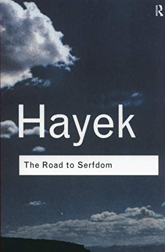 Book cover for The Road to Serfdom by Hayek featuring a dark cloudy sky.