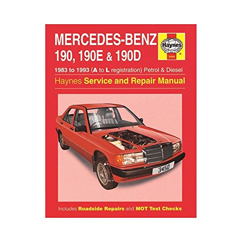 Haynes service and repair manual for Mercedes-Benz 190 series, 1983-1993, with red cover.