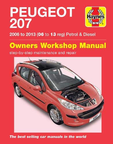 Haynes workshop manual for Peugeot 207, 2006 to 2013, with red cover.