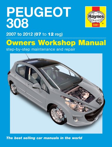 Haynes manual cover for Peugeot 308 petrol & diesel cars, 2007-2012.