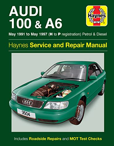 Green Audi 100/A6 car repair manual cover, Haynes publishing.