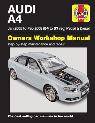 Audi A4 car repair manual cover, silver sedan shown, 2005-2008.