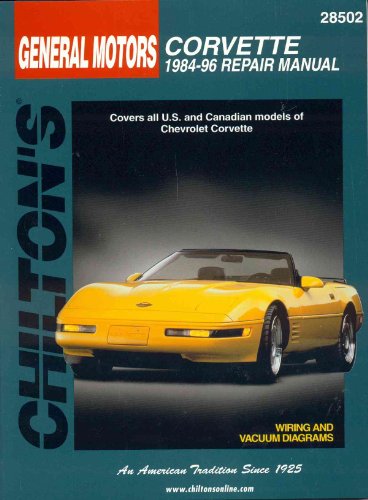 Yellow Corvette C4 on cover of a Chilton repair manual, 1984-1996.