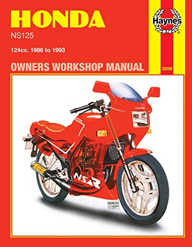 Red Honda NS125 motorcycle on cover of a Haynes repair manual.