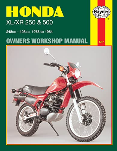 Red Honda XL/XR 250 & 500 motorcycle on a workshop manual cover.