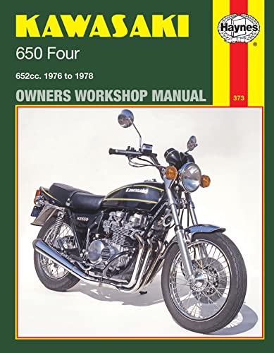 Haynes workshop manual cover featuring a Kawasaki 650 Four motorcycle.