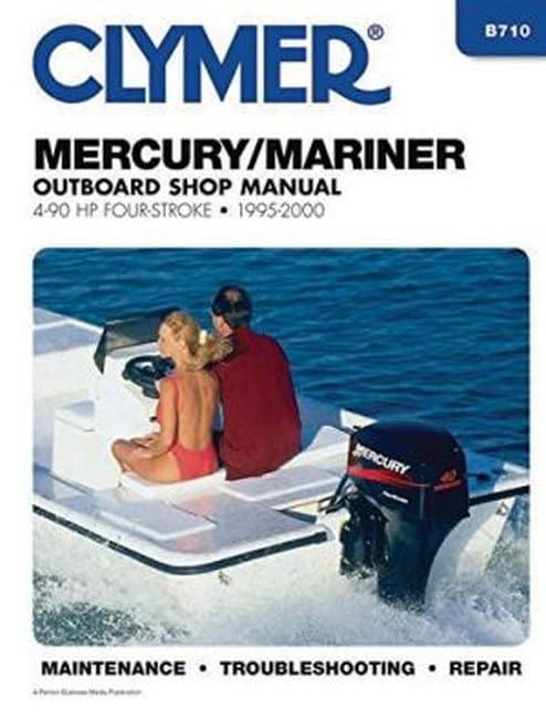 Clymer repair manual cover for Mercury/Mariner 4-90 HP outboard motors.