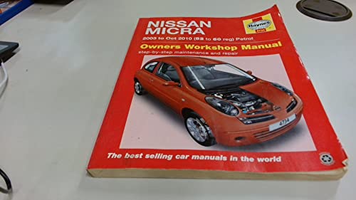 Red Nissan Micra car repair manual, 2003-2010, Haynes publication.