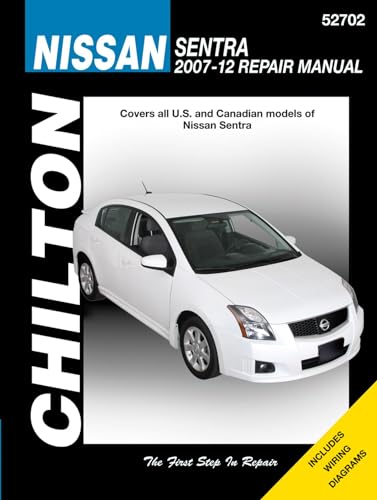 Chilton repair manual cover for 2007-2012 Nissan Sentra, white car shown.