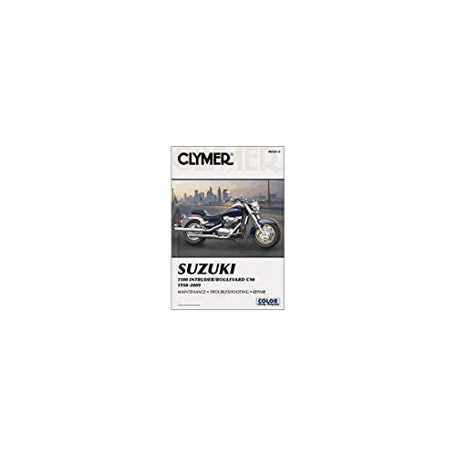 Clymer motorcycle repair manual cover featuring a silver Suzuki cruiser.
