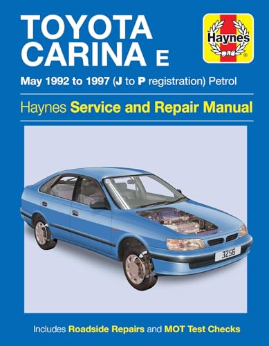 Haynes repair manual cover featuring a blue Toyota Carina E sedan.