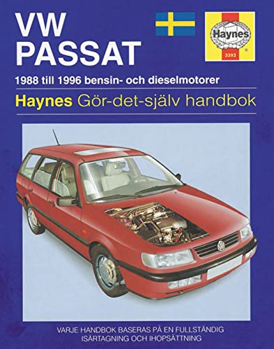 Red VW Passat car repair manual cover, engine cutaway shown.