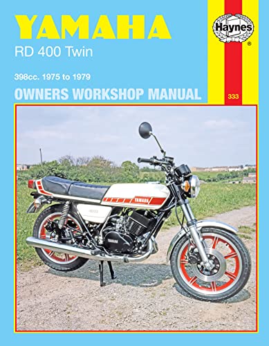 Haynes manual cover featuring a white and red Yamaha RD400 motorcycle.