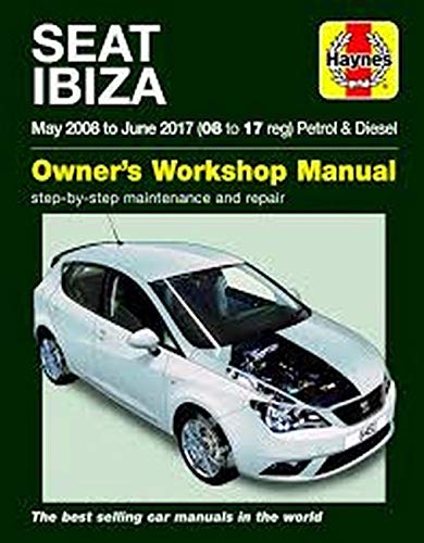 Haynes repair manual cover for a white SEAT Ibiza car (2008-2017).