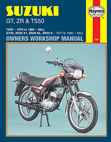 Haynes repair manual cover featuring a vintage Suzuki motorcycle.