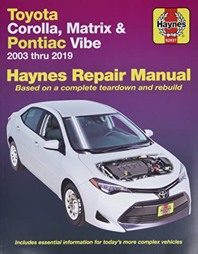 Haynes repair manual cover featuring a white Toyota Corolla with exposed engine.