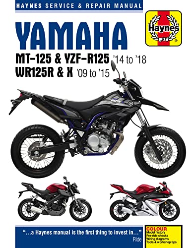 Haynes repair manual cover featuring Yamaha MT-125, YZF-R125, and WR125R motorcycles.