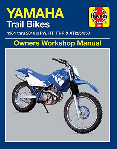 Haynes repair manual cover featuring a blue and white Yamaha trail bike.