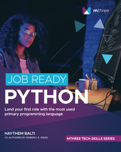 Book cover: "Job Ready Python" with a woman looking at a computer screen.