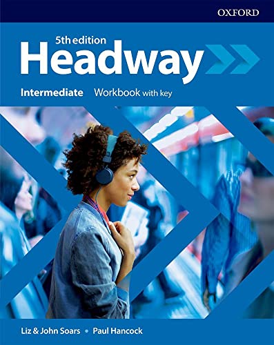 Headway Intermediate Workbook with Key, 5th edition, cover with a woman using headphones.