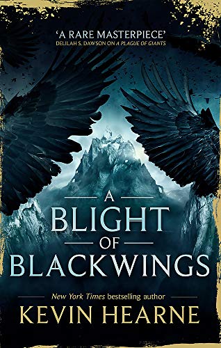 Book cover: dark wings framing a misty mountain landscape, title "A Blight of Blackwings".