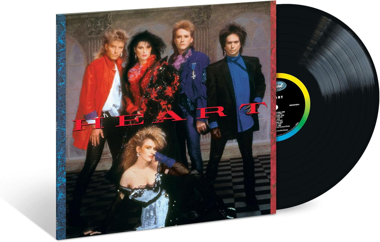Heart band album cover and black vinyl record shown at angle.