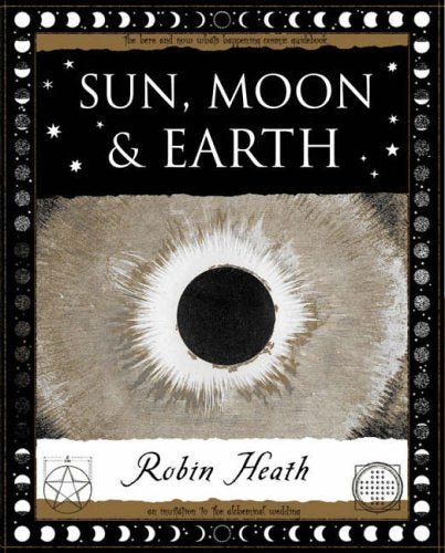 Book cover titled Sun, Moon & Earth featuring a solar eclipse and lunar phase border.