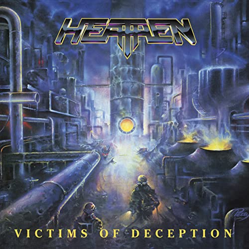 Album cover showing a dystopian industrial city with figuresB figures in gas masks.
