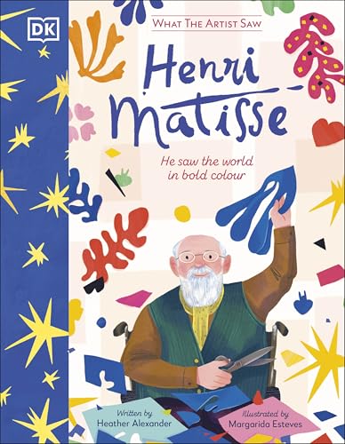 Book cover featuring an illustration of Henri Matisse holding paper cutouts with scissors.