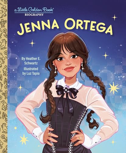 Cover of Jenna Ortega biography, illustrated in a storybook style.