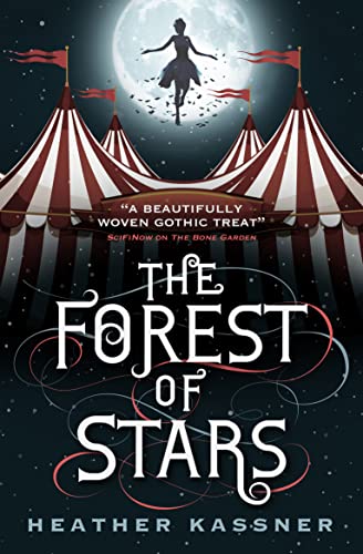 Book cover: striped circus tents, moon, and a figure in mid-air.