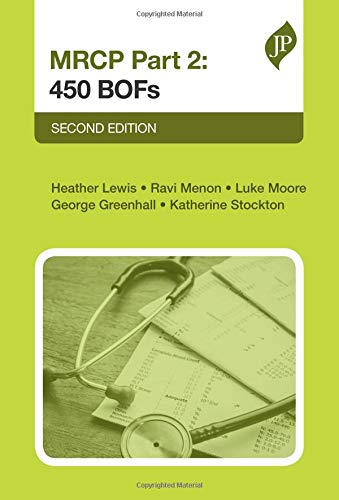 Book cover for MRCP Part 2: 450 BOFs, Second Edition, featuring a stethoscope and charts.