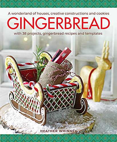 Gingerbread book cover featuring a decorated gingerbread sleigh and golden reindeer.