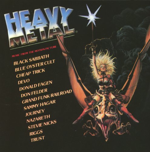 CD cover for “Heavy Metal” soundtrack featuring fantasy art and band names.