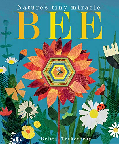 Book cover with a large central flower, a small bee, and colorful garden illustrations.