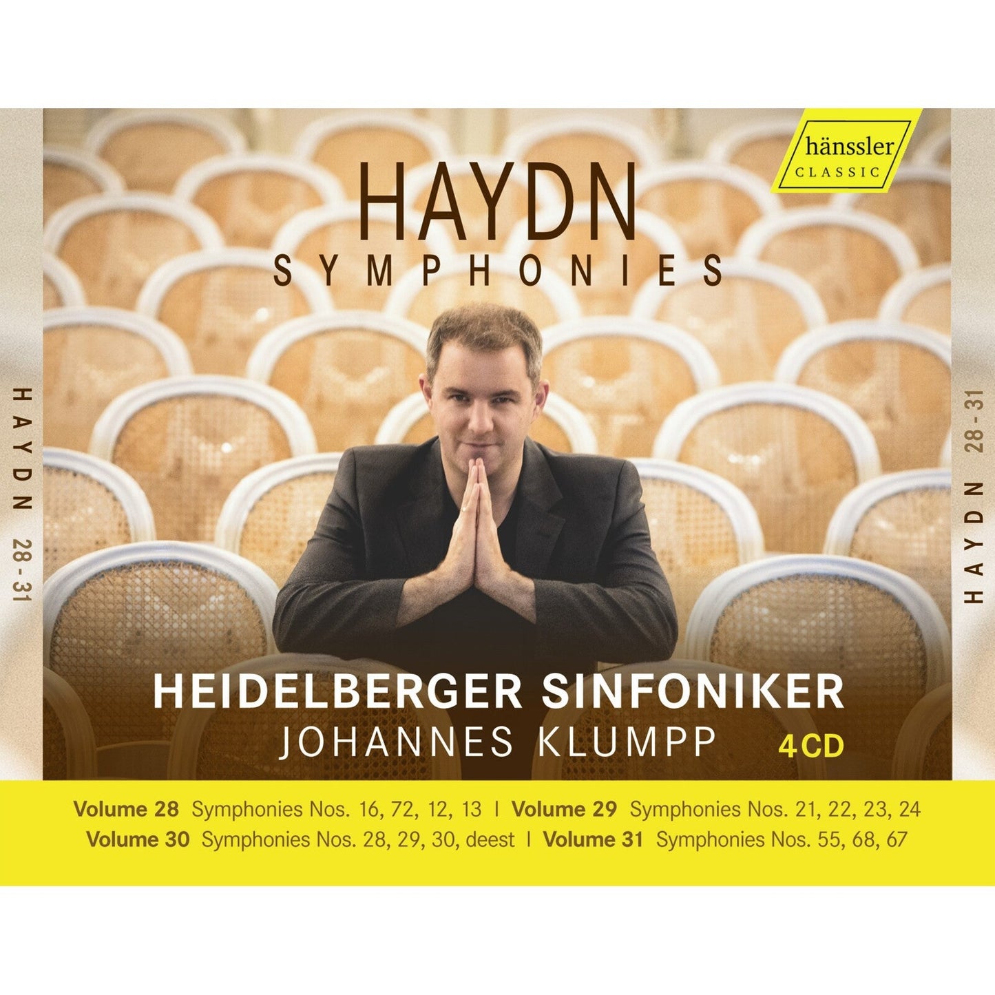 CD cover: portrait of composer Joseph Haydn with text “Haydn Symphonies”.