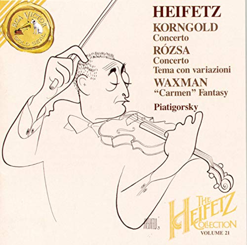CD cover: Jascha Heifetz playing violin in a sketched portrait.